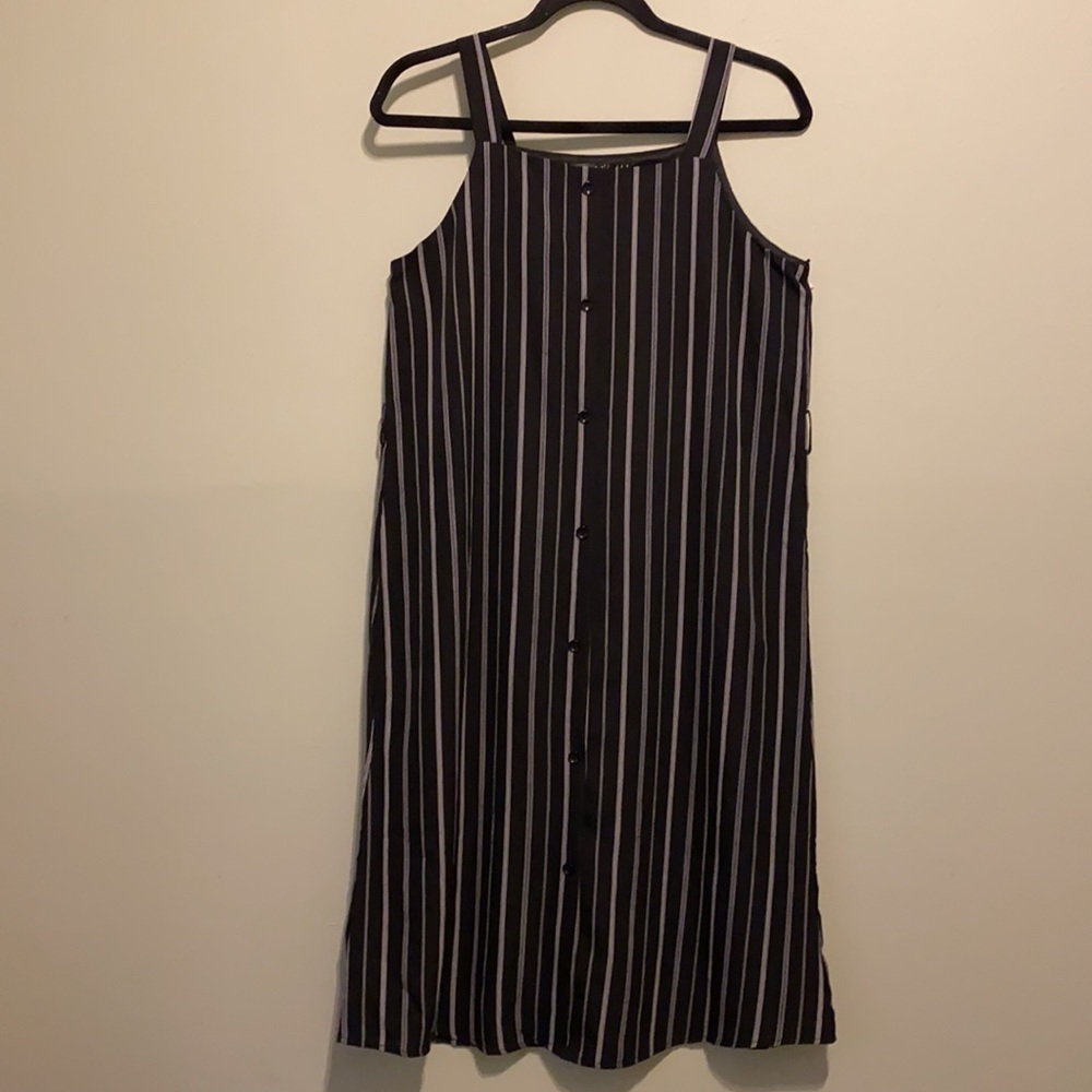 Potters Pot sleeveless Black pinstripe midi dress